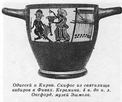 Одиссей и Кирка. Скифос из святилища кабиров в Фивах. Керамика. 4 в. до н. э. Оксфорд, музей Эшмола.