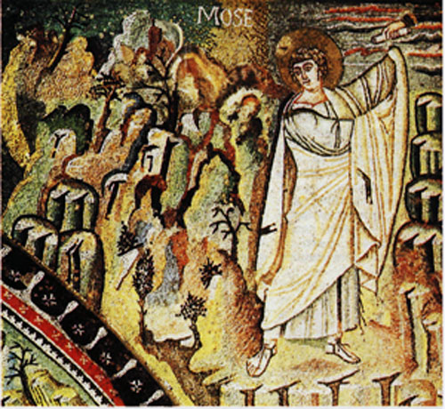 Моисей получает завет на горе Синай. Мозаика. Ок. 547. Равенна, церковь Сан-Витале.