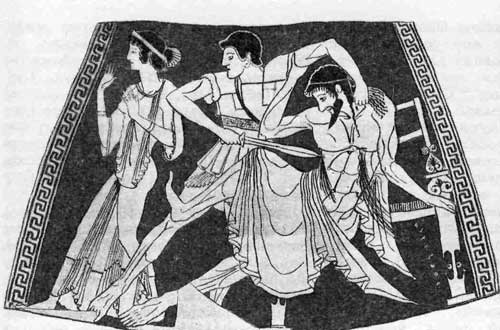  Орест убивает Эгисфа. Роспись краснофигурной амфоры Евфимида. Ок. 510 до н. з. Вена, Музей истории искусств.