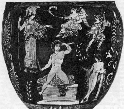 Орест. Фрагмент росписи краснофигурной италийской вазы. 4 в. до н. э. Рим, Ватиканские музеи.
