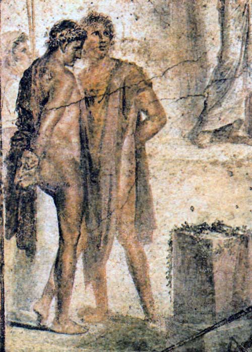 Орест и Пилад, Фреска из Помпеи. 1 в. Неаполь, Национальный музей.